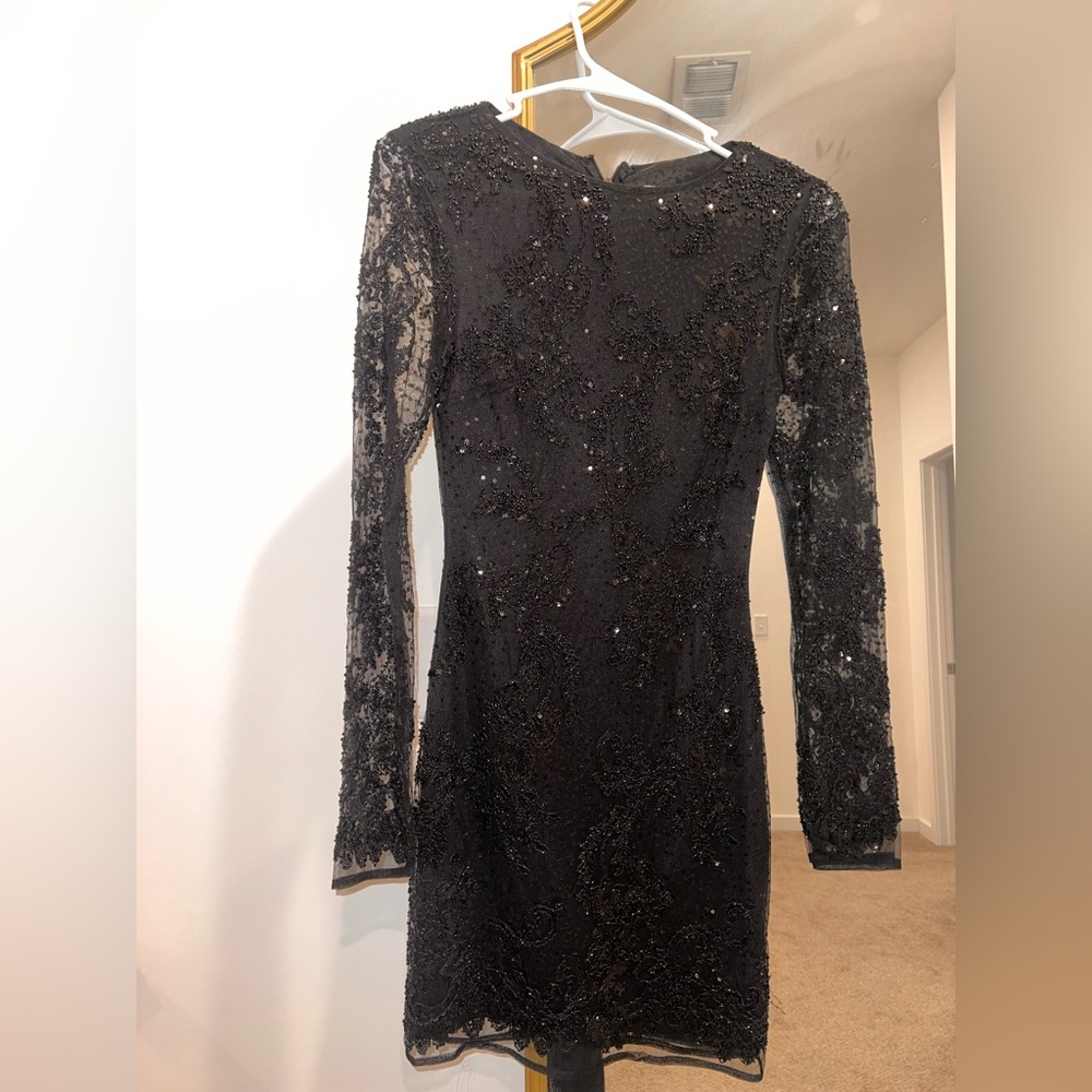 Altar'd State Black Sequin Long Sleeve Dress